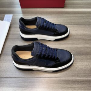 ferragamo casual suede napa leather sneakers blue