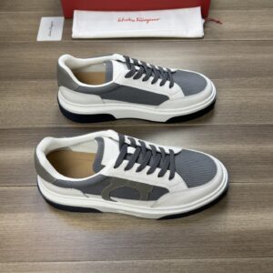 ferragamo casual napa leather mesh sneakers grey white