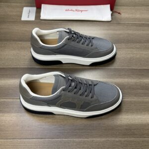 ferragamo casual napa leather mesh sneakers grey