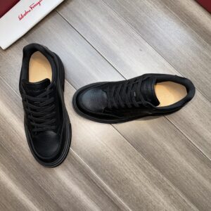 ferragamo casual suede napa leather sneakers black