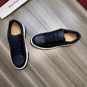 ferragamo casual suede napa leather sneakers blue