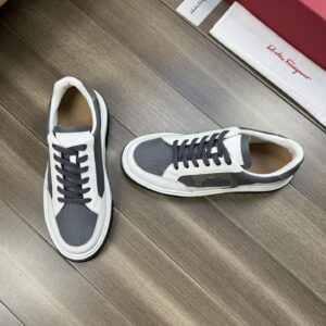 ferragamo casual napa leather mesh sneakers grey white