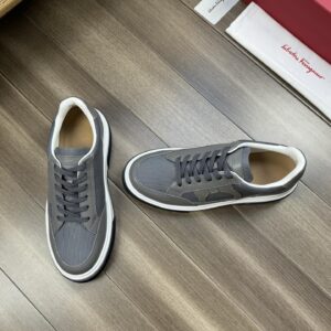 ferragamo casual napa leather mesh sneakers grey