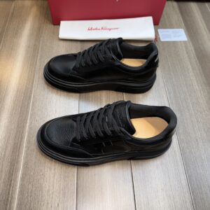 ferragamo casual suede napa leather sneakers black