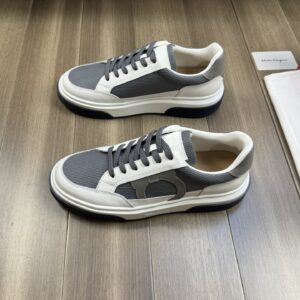 ferragamo casual napa leather mesh sneakers grey white
