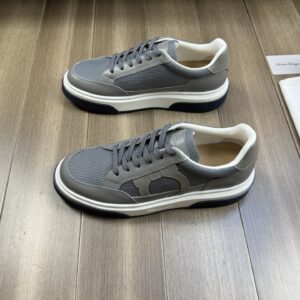ferragamo casual napa leather mesh sneakers grey