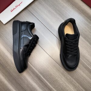 ferragamo casual suede napa leather sneakers black