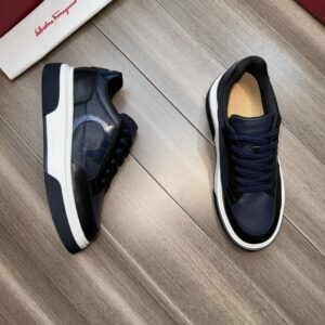 ferragamo casual suede napa leather sneakers blue