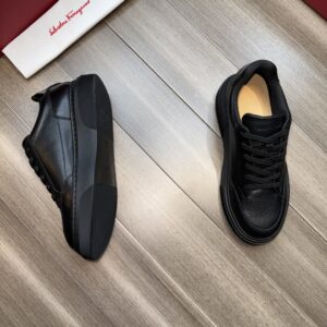 ferragamo casual suede napa leather sneakers black