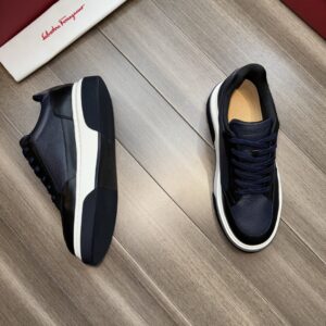 ferragamo casual suede napa leather sneakers blue