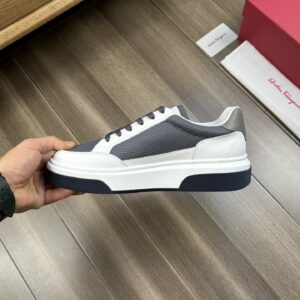 ferragamo casual napa leather mesh sneakers grey white