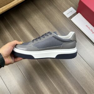 ferragamo casual napa leather mesh sneakers grey