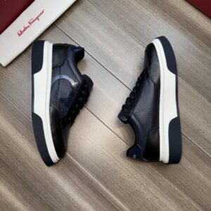 ferragamo casual suede napa leather sneakers blue