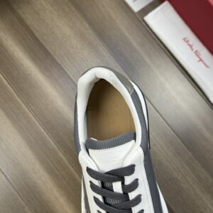 ferragamo casual napa leather mesh sneakers grey white