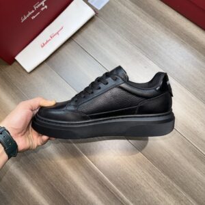 ferragamo casual suede napa leather sneakers black