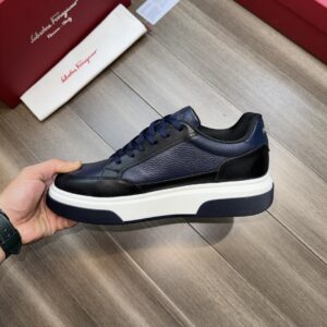 ferragamo casual suede napa leather sneakers blue