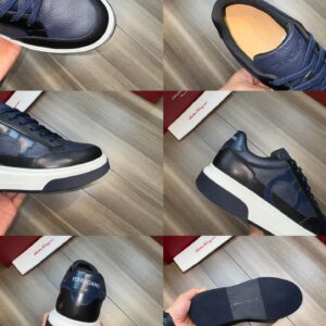 ferragamo casual suede napa leather sneakers blue