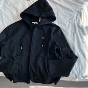 calvin klein unisex oversized hooded zip up sweatshirt( black and gray)