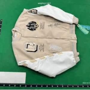 off white embroidered varsity jacket beige