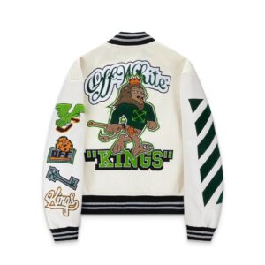 off white embroidered varsity jacket, multicolor