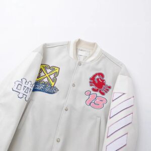 off white embroidered varsity jacket grey