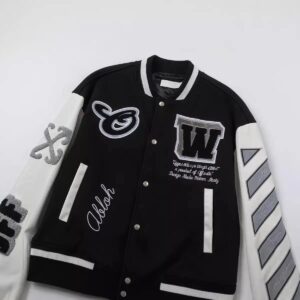 off white varsity jacket black