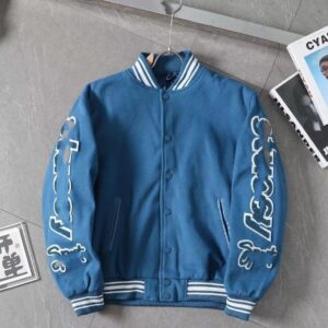 embroidered varsity jacket black/blue