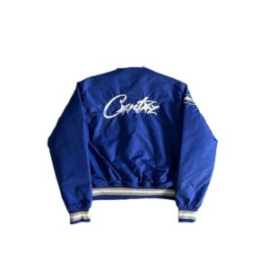 corteiz men's embroidered baseball jacket i（ blue and white）
