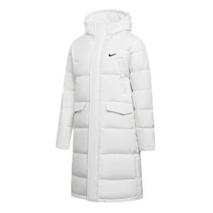 nike men's winter long down coat+white and black