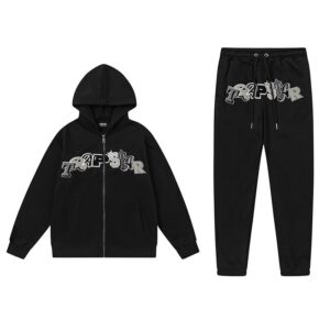 trapstar embroidered hoodie set, black