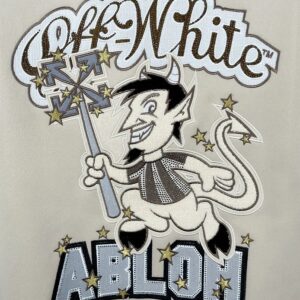 off white embroidered varsity jacket beige