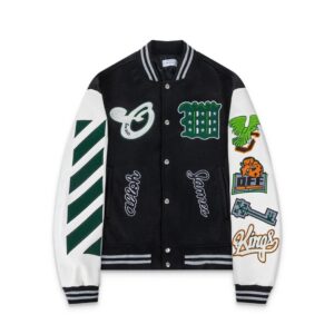 off white embroidered varsity jacket, multicolor