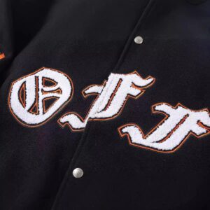 off white cartoon varsity jacket black