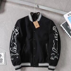 embroidered varsity jacket black/blue