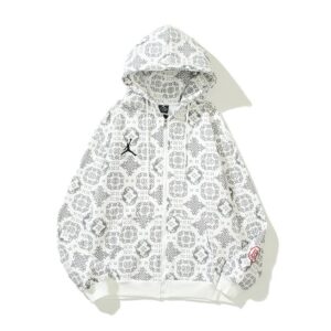 air jordan graphic hooded jacket white and black