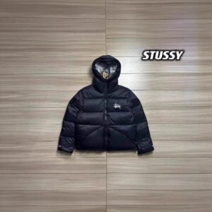 stussy puffer jacket black