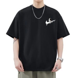 summer men's heavy cotton tee+white and black