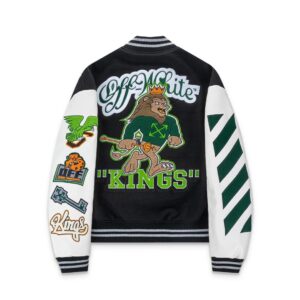 off white embroidered varsity jacket, multicolor