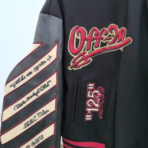 off white embroidered baseball jacket black