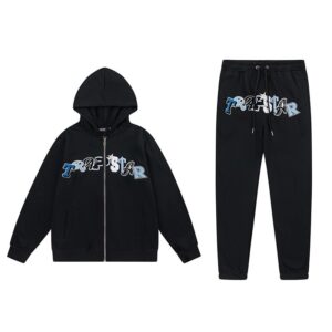 trapstar rainbow embroidered hoodie set black
