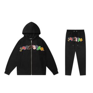 trapstar embroidered hoodie set, black