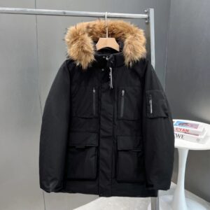 moose outdoor down jacket with fur, multicolor