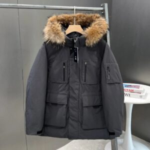 moose outdoor down jacket with fur, multicolor