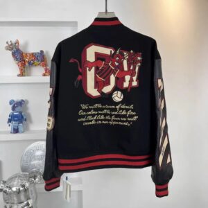 off white embroidered baseball jacket black
