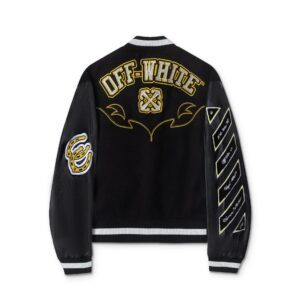 off white varsity jacket black