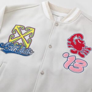 off white embroidered varsity jacket grey
