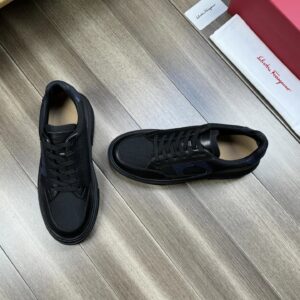 ferragamo casual napa leather mesh sneakers black