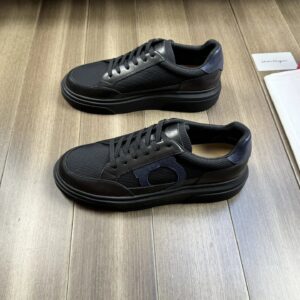 ferragamo casual napa leather mesh sneakers black
