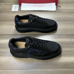 ferragamo casual napa leather mesh sneakers black