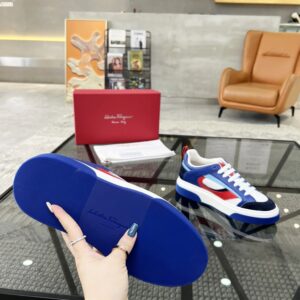 ferragamo multi material casual sneakers blue red white